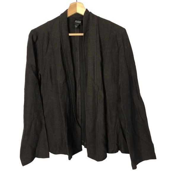 Eileen Fisher Dark Brown Linen & Wool Blend Cardigan Jacket M - Picture 1 of 4